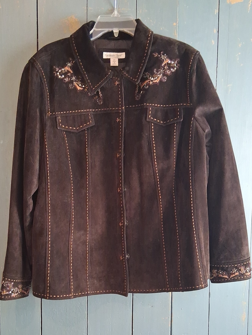 Coldwater Creek Dark Brown Suede Beaded Jacket